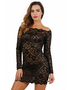 Robe noire sexy col large dentelle